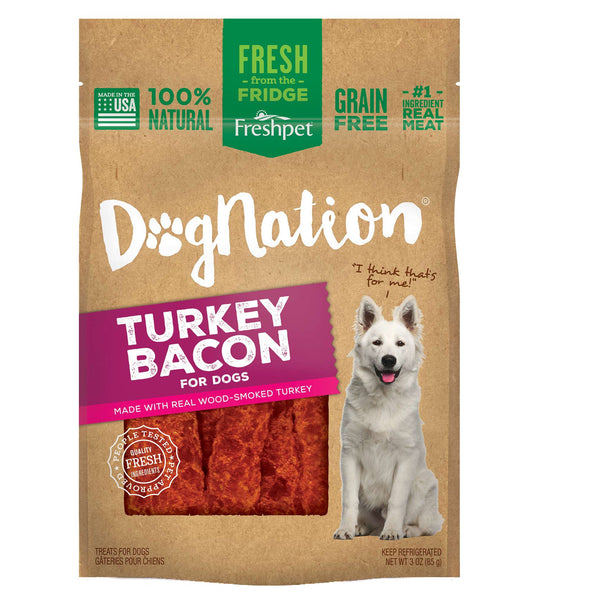 Fresh Pet Dognation® Turkey Bacon Treats | Turkey Bacon Dog Treats | Grain-Free, 100% Natural Treats | 3 oz